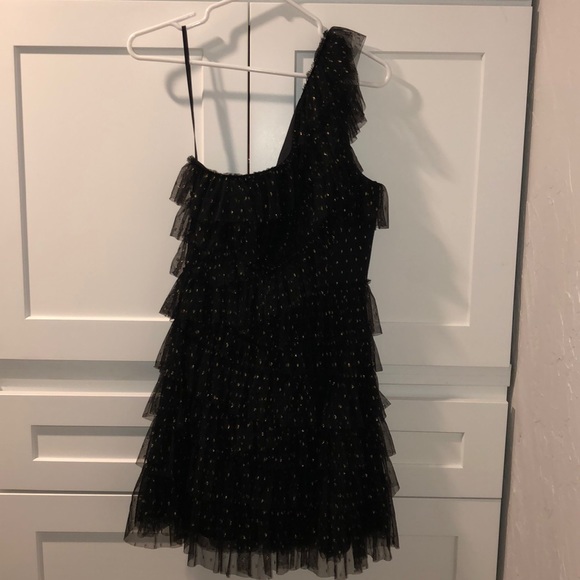 Black one shoulder dress with gold sparkle dots - Picture 1 of 4